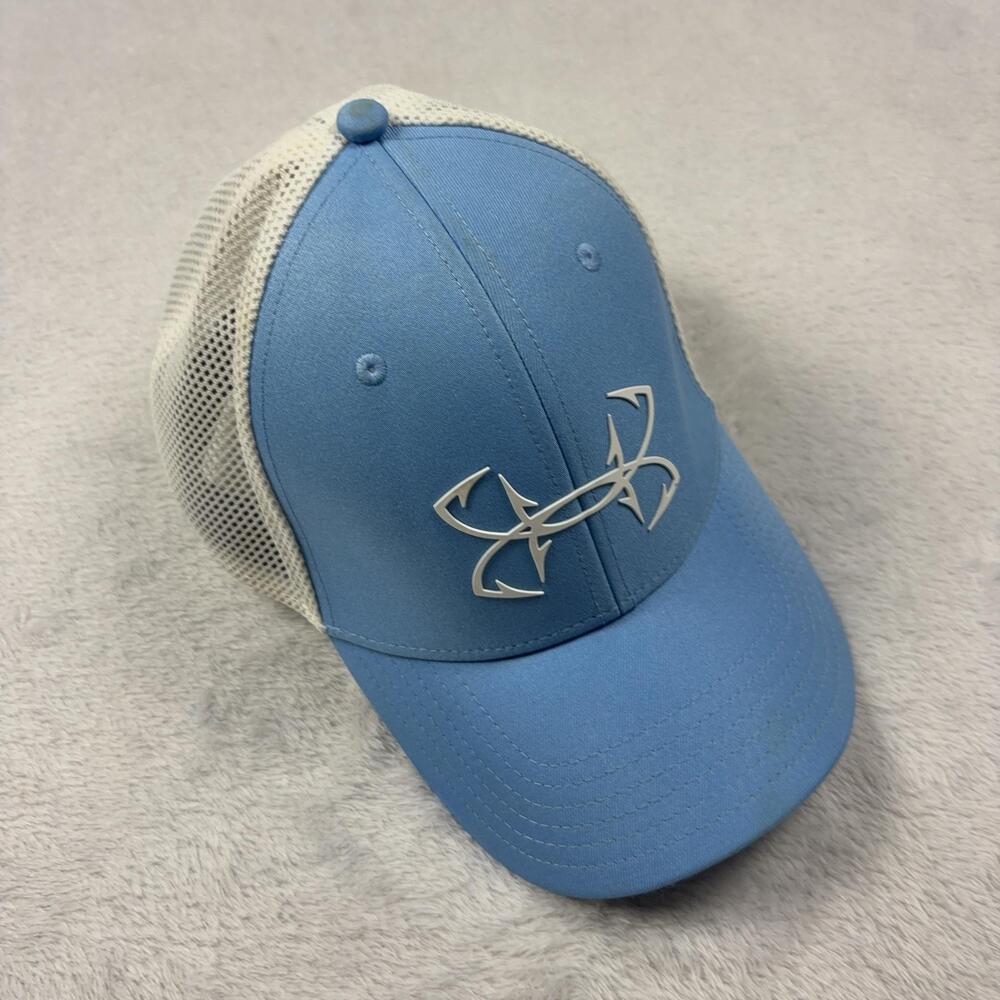 Under Armour Hat Cap Strap Back Mens One Size Blue Fish Trucker Mesh Embroidered